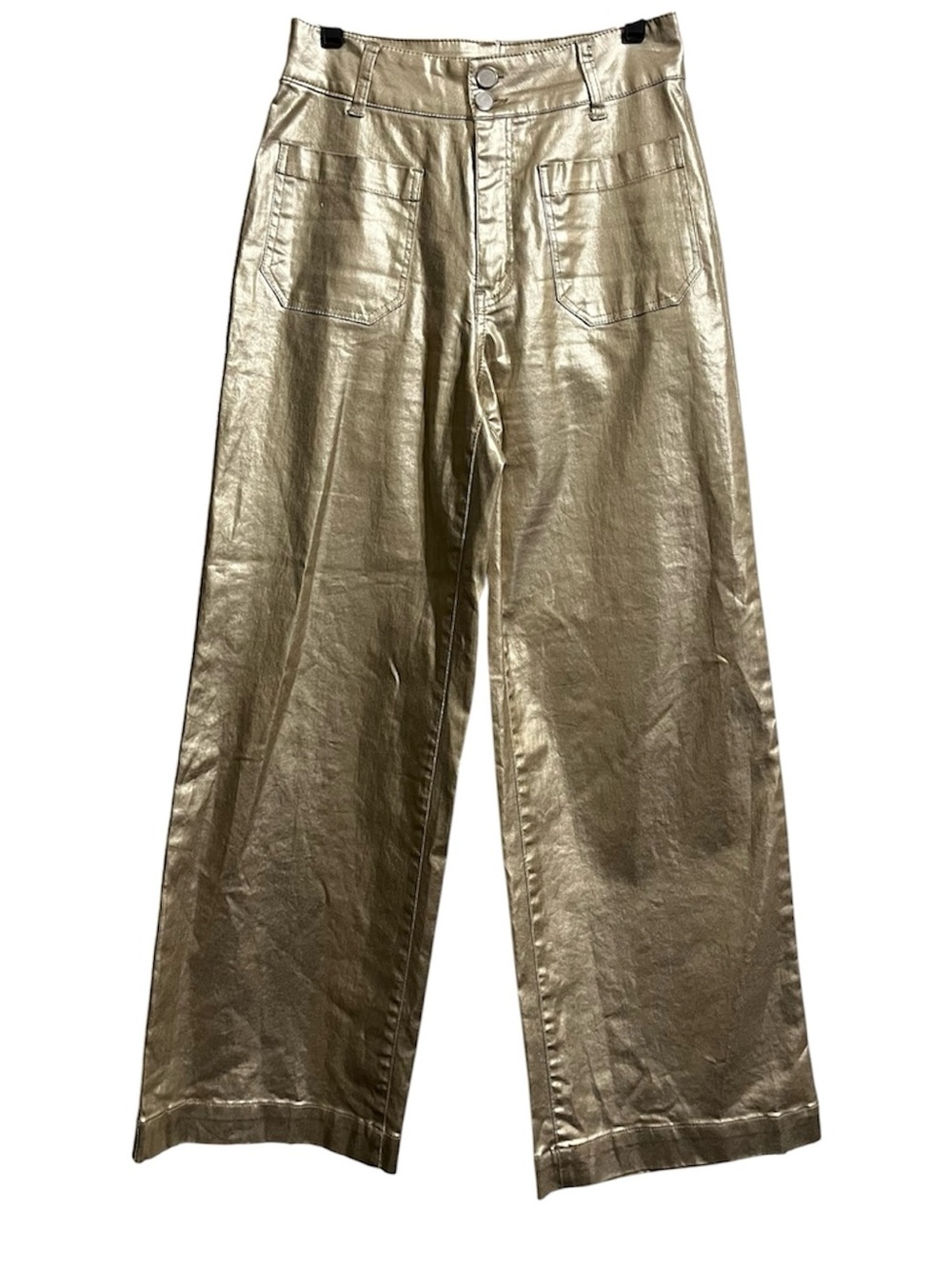 Gibson Latimer Metallic Gold Wide Leg Pants Size 8 Patch Pockets